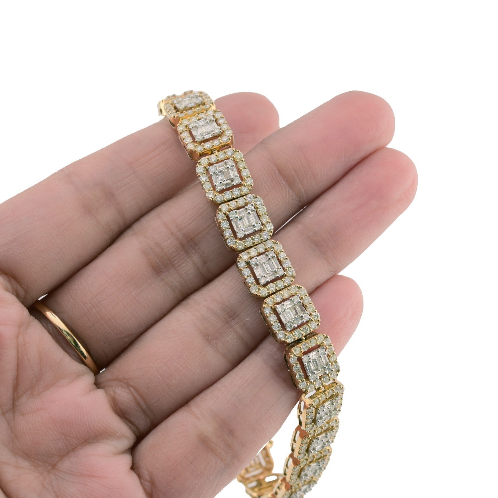 10k Yellow Gold 8CTW Round/Baguette Diamond Cluster Link Bracelet 21.3g 8.5 Inch - Elite Jewelers - Bracelets