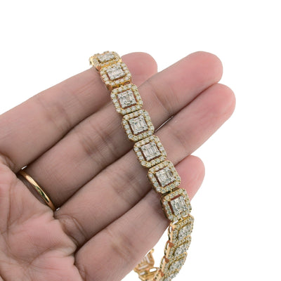 10k Yellow Gold 8CTW Round/Baguette Diamond Cluster Link Bracelet 21.3g 8.5 Inch - Elite Jewelers - Bracelets