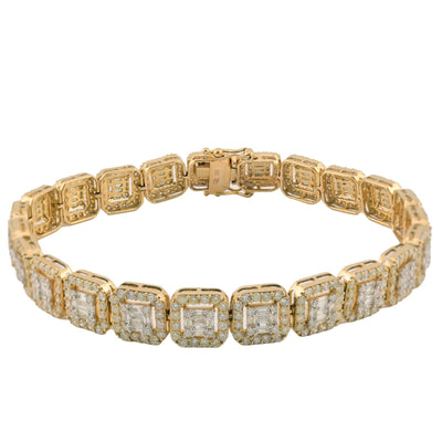 10k Yellow Gold 8CTW Round/Baguette Diamond Cluster Link Bracelet 21.3g 8.5 Inch - Elite Jewelers - Bracelets