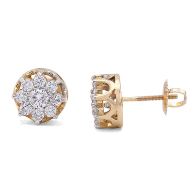 10K Yellow Gold 9 Diamond 0.97CT Lab Diamond Flower Cluster Men Women Earring - Elite Jewelers-Earrings