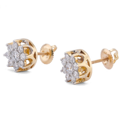 10K Yellow Gold 9 Diamond 0.97CT Lab Diamond Flower Cluster Men Women Earring - Elite Jewelers-Earrings