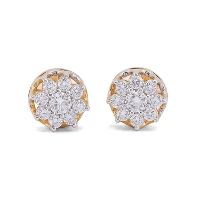 10K Yellow Gold 9 Diamond 0.97CT Lab Diamond Flower Cluster Men Women Earring - Elite Jewelers-Earrings