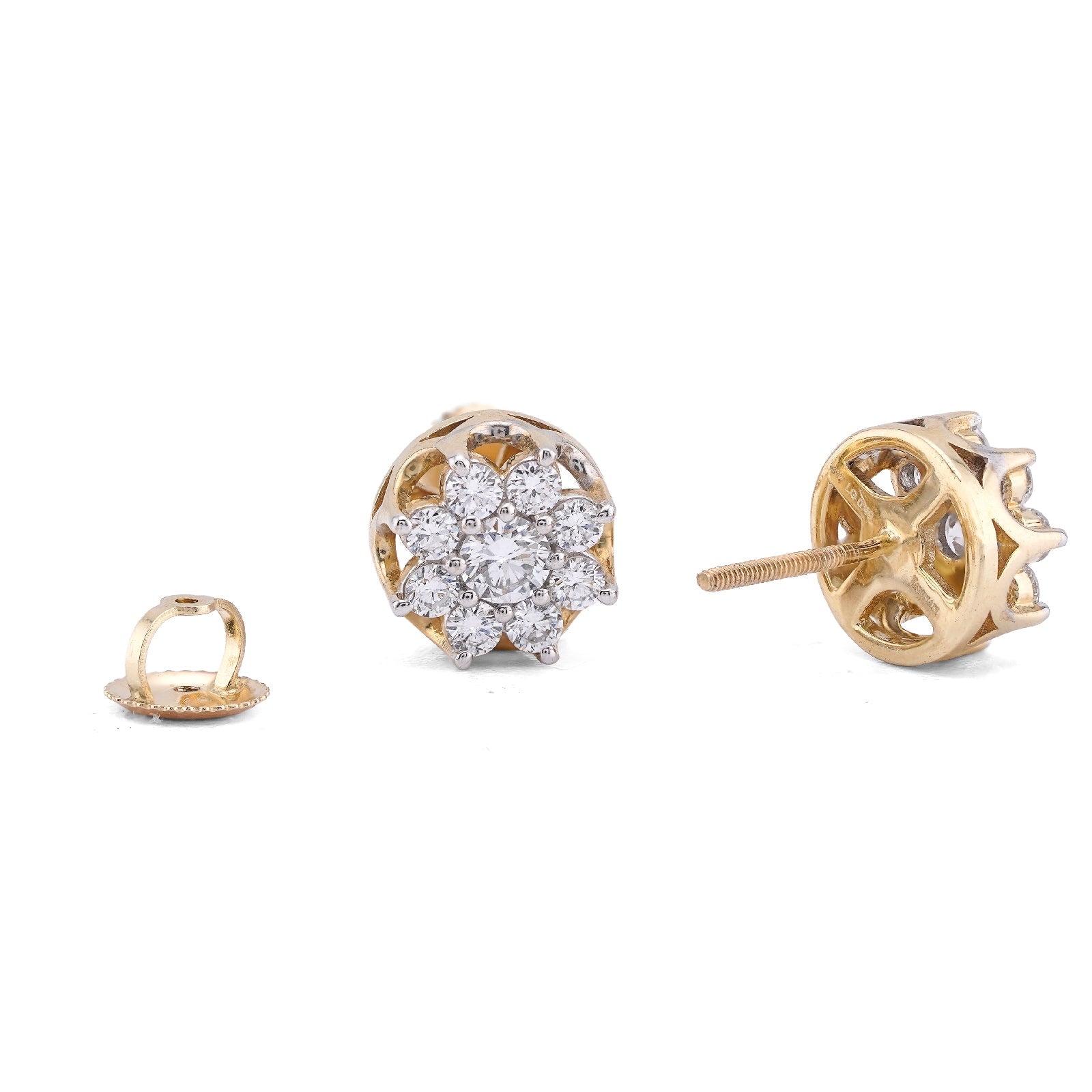 10K Yellow Gold 9 Diamond 0.97CT Lab Diamond Flower Cluster Men Women Earring - Elite Jewelers-Earrings