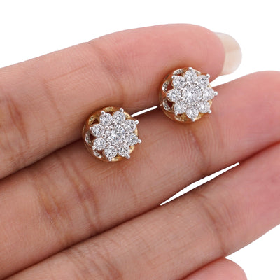 10K Yellow Gold 9 Diamond 0.97CT Lab Diamond Flower Cluster Men Women Earring - Elite Jewelers-Earrings