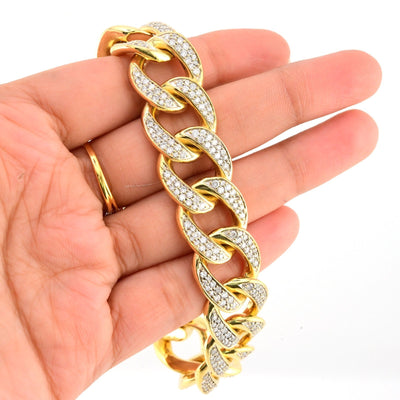 10k Yellow Gold 91.3gms 10CTW Natural Diamond 17MM Mens Cuban Bracelet 8.5 Inch - Elite Jewelers - Bracelets