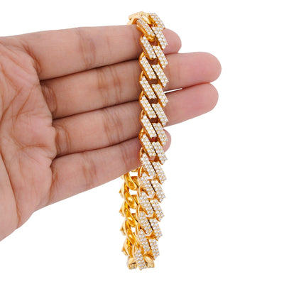 10K Yellow Gold 9.25CT Natural Diamond 12MM Snake Cuban Link 8" Men Bracelet - Elite Jewelers-Bracelets