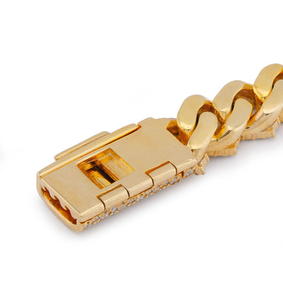 10K Yellow Gold 9.25CT Natural Diamond 12MM Snake Cuban Link 8" Men Bracelet - Elite Jewelers-Bracelets