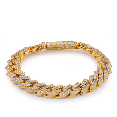 10K Yellow Gold 9.25CT Natural Diamond 12MM Snake Cuban Link 8" Men Bracelet - Elite Jewelers-Bracelets
