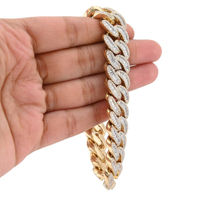 10K Yellow Gold 9.45CT Natural Diamond Round/Baguette 14.8MM Cuban Link 8" Men Bracelet 85.4g - Elite Jewelers - Bracelets