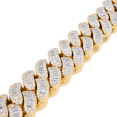 10K Yellow Gold 9.45CT Natural Diamond Round/Baguette 14.8MM Cuban Link 8" Men Bracelet 85.4g - Elite Jewelers - Bracelets