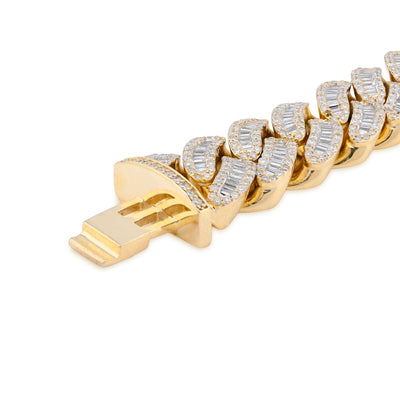 10K Yellow Gold 9.45CT Natural Diamond Round/Baguette 14.8MM Cuban Link 8" Men Bracelet 85.4g - Elite Jewelers - Bracelets