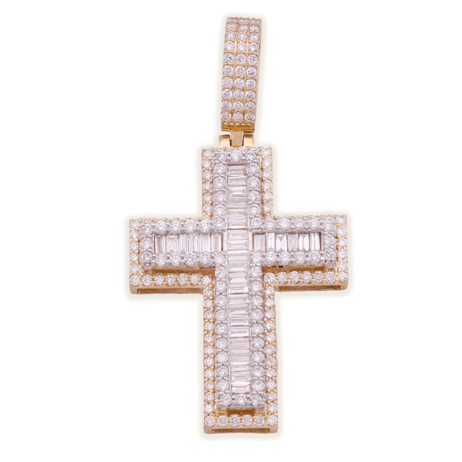 10k Yellow Gold 9.6g 2.8CTW Lab Grown Round/Baguette Diamond Cross Pendant Charm - Elite Jewelers - Charms & Pendants