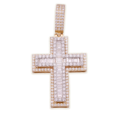 10k Yellow Gold 9.6g 2.8CTW Lab Grown Round/Baguette Diamond Cross Pendant Charm - Elite Jewelers - Charms & Pendants
