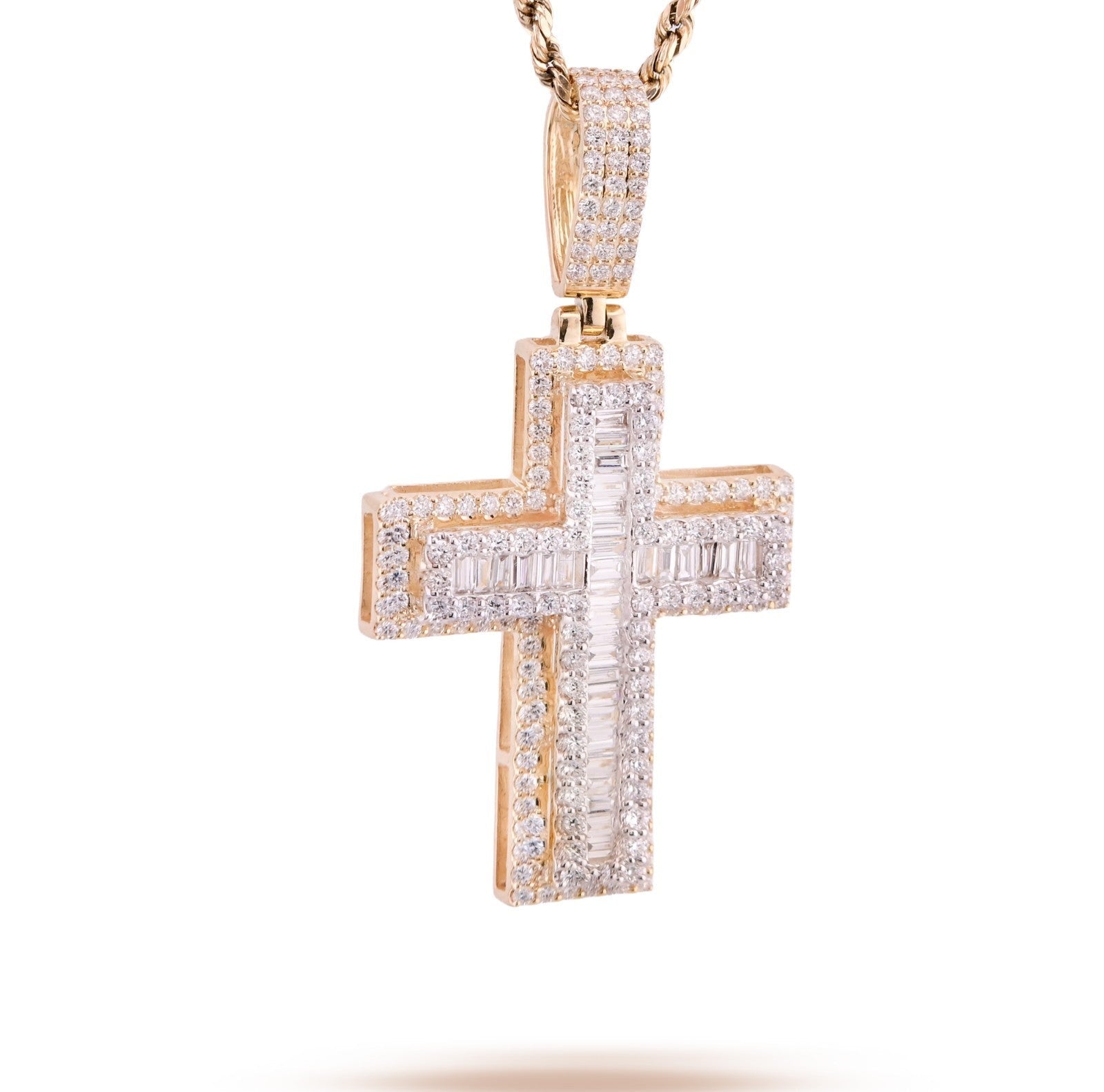 10k Yellow Gold 9.6g 2.8CTW Lab Grown Round/Baguette Diamond Cross Pendant Charm - Elite Jewelers - Charms & Pendants