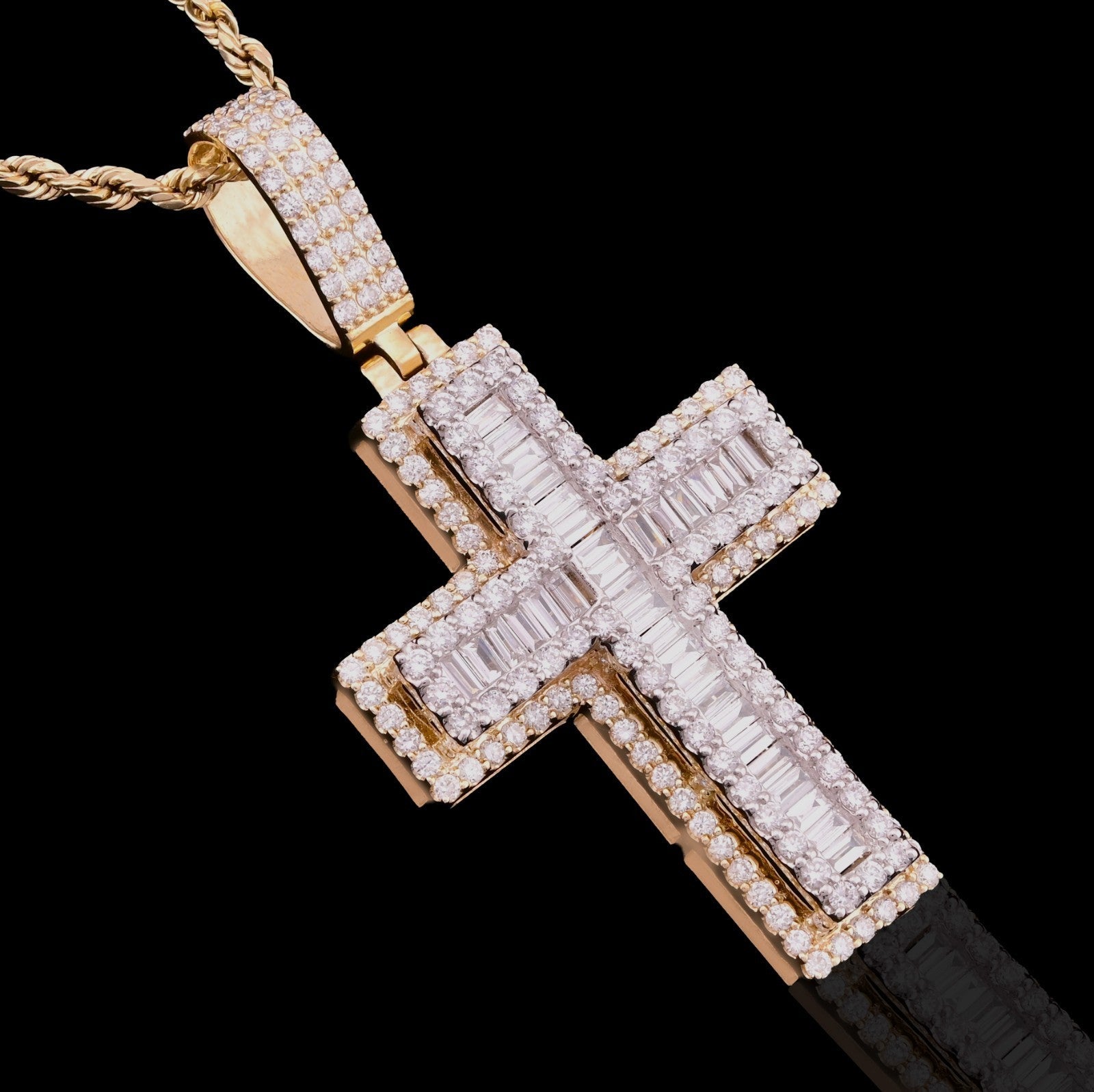 10k Yellow Gold 9.6g 2.8CTW Lab Grown Round/Baguette Diamond Cross Pendant Charm - Elite Jewelers - Charms & Pendants