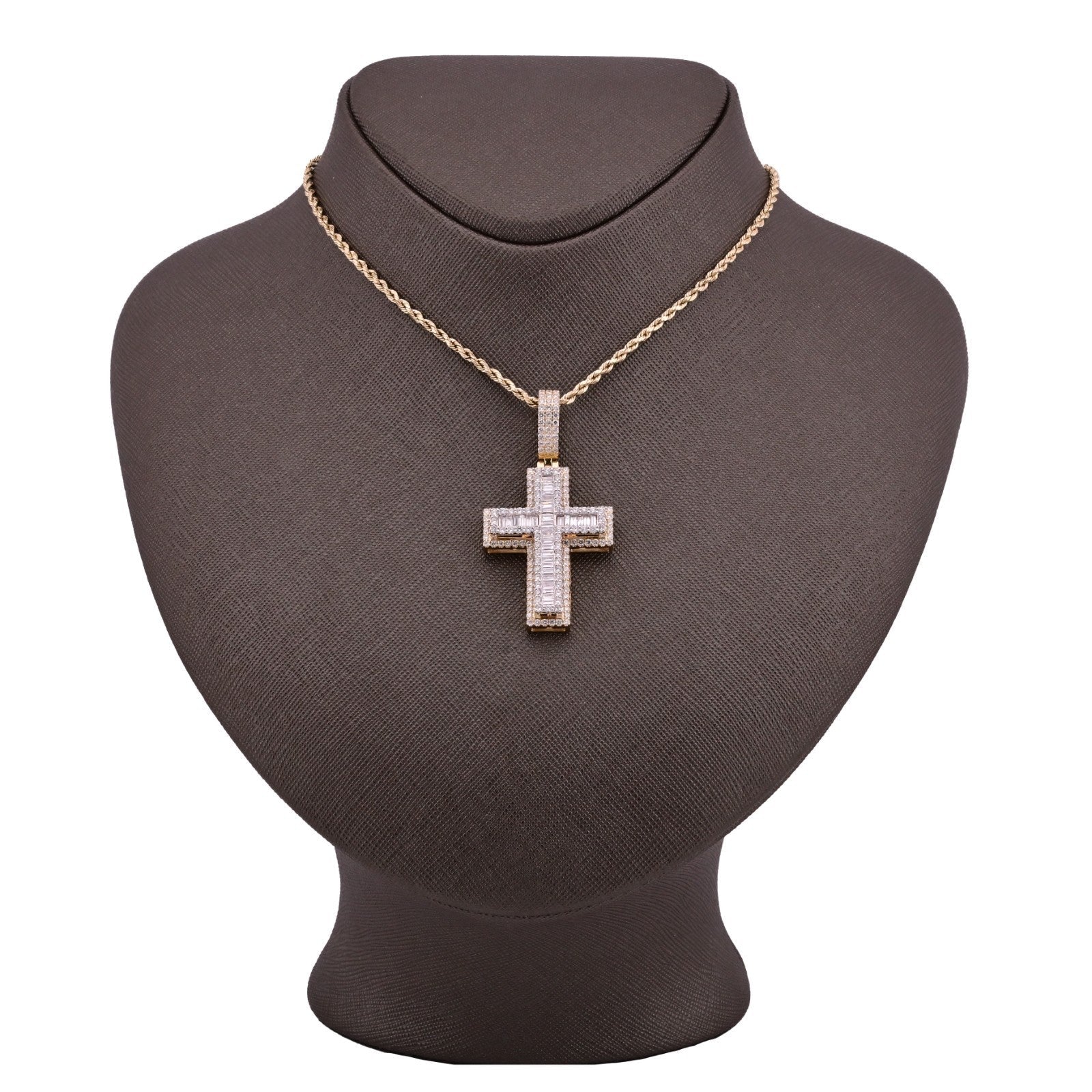 10k Yellow Gold 9.6g 2.8CTW Lab Grown Round/Baguette Diamond Cross Pendant Charm - Elite Jewelers - Charms & Pendants