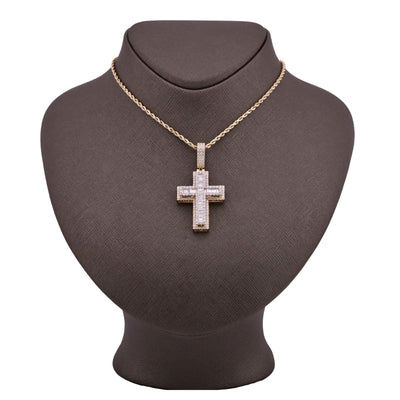 10k Yellow Gold 9.6g 2.8CTW Lab Grown Round/Baguette Diamond Cross Pendant Charm - Elite Jewelers - Charms & Pendants