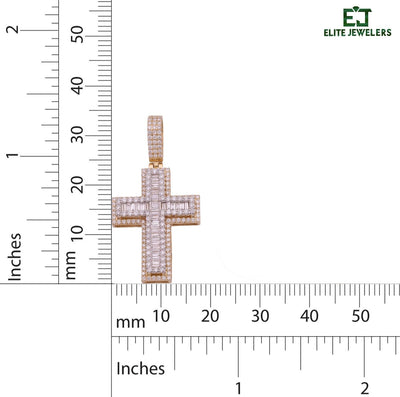 10k Yellow Gold 9.6g 2.8CTW Lab Grown Round/Baguette Diamond Cross Pendant Charm - Elite Jewelers - Charms & Pendants