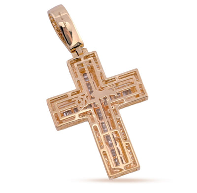 10k Yellow Gold 9.6g 2.8CTW Lab Grown Round/Baguette Diamond Cross Pendant Charm - Elite Jewelers - Charms & Pendants