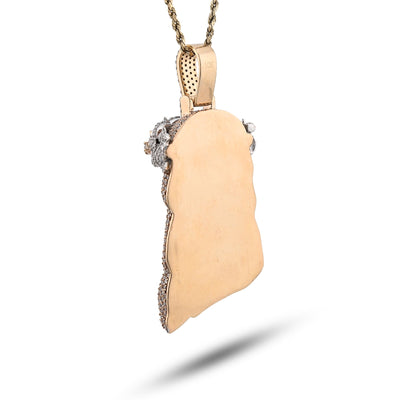 10K Yellow Gold 9.75CT Round Natural Diamond Crowned Jesus Head Religious Charm Men Pendant 2.85" - Elite Jewelers - Charms & Pendants