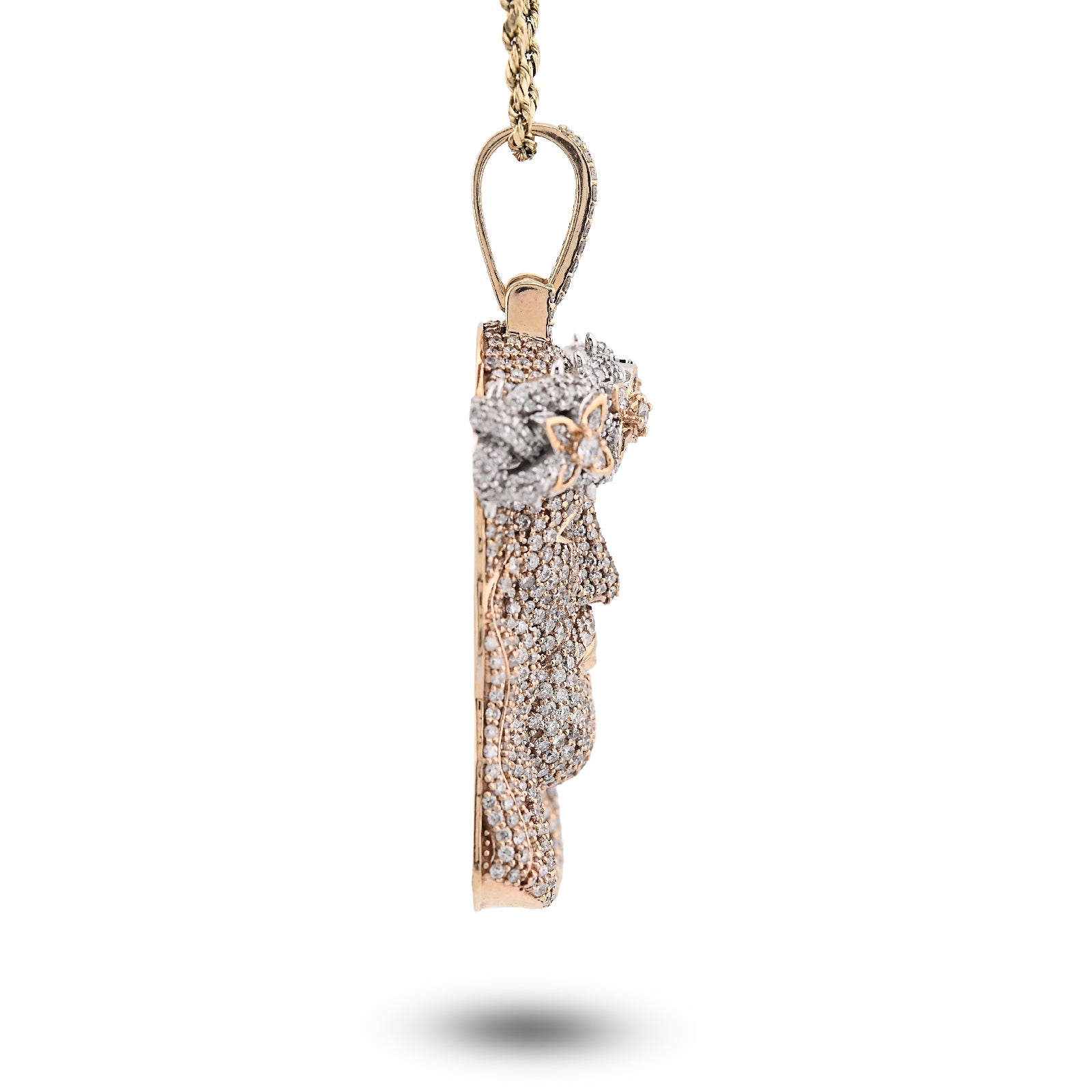 10K Yellow Gold 9.75CT Round Natural Diamond Crowned Jesus Head Religious Charm Men Pendant 2.85" - Elite Jewelers - Charms & Pendants