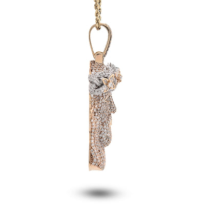 10K Yellow Gold 9.75CT Round Natural Diamond Crowned Jesus Head Religious Charm Men Pendant 2.85" - Elite Jewelers - Charms & Pendants