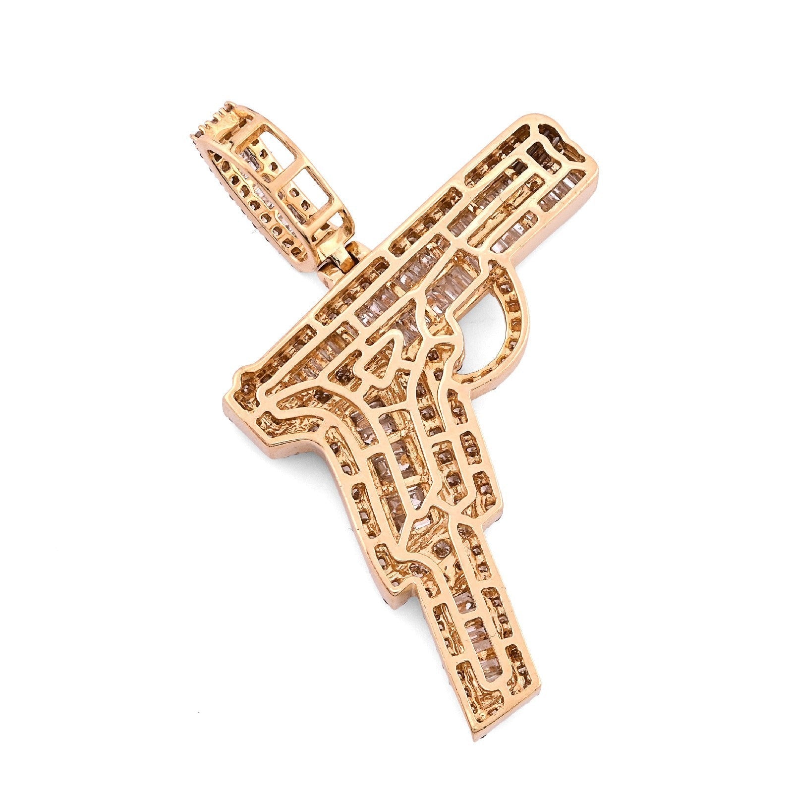 10k Yellow Gold 9.9gm 4CTW Natural Round/Baguette Diamond Gun Pendant Mens Charm - Elite Jewelers - Charms & Pendants