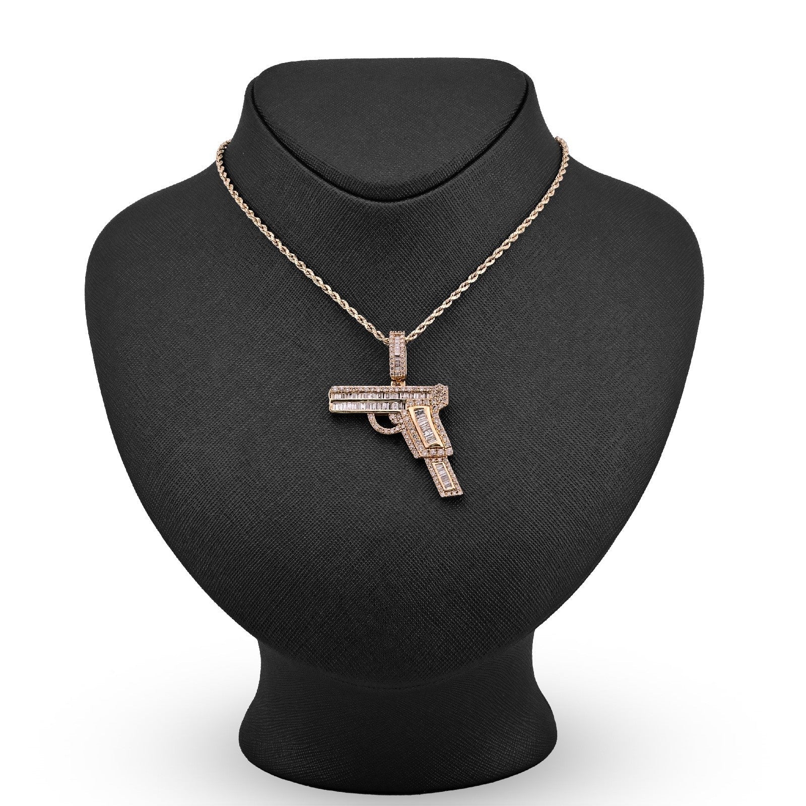 10k Yellow Gold 9.9gm 4CTW Natural Round/Baguette Diamond Gun Pendant Mens Charm - Elite Jewelers - Charms & Pendants