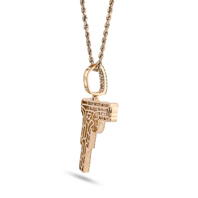 10k Yellow Gold 9.9gm 4CTW Natural Round/Baguette Diamond Gun Pendant Mens Charm - Elite Jewelers - Charms & Pendants