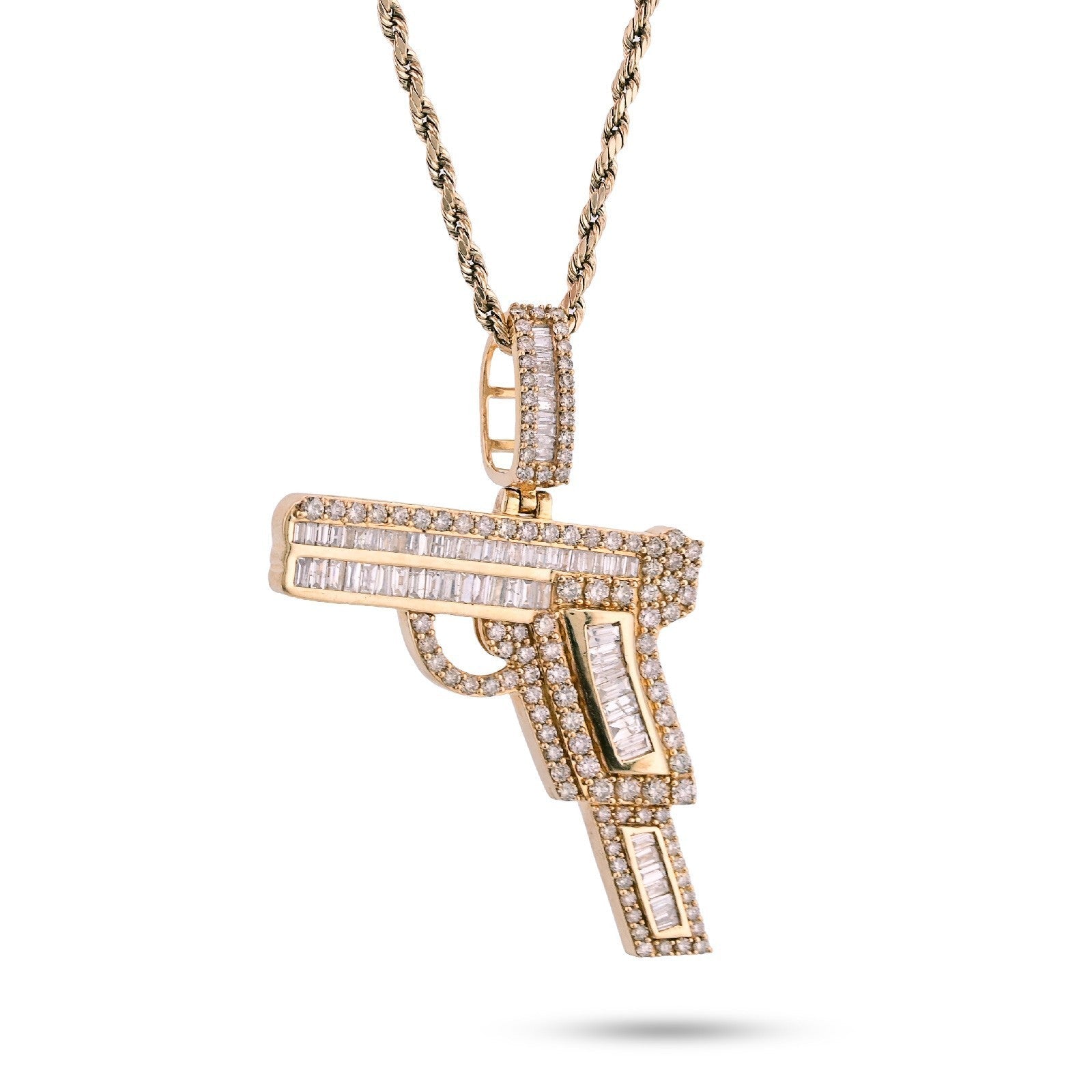 10k Yellow Gold 9.9gm 4CTW Natural Round/Baguette Diamond Gun Pendant Mens Charm - Elite Jewelers - Charms & Pendants