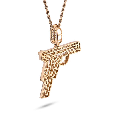 10k Yellow Gold 9.9gm 4CTW Natural Round/Baguette Diamond Gun Pendant Mens Charm - Elite Jewelers - Charms & Pendants