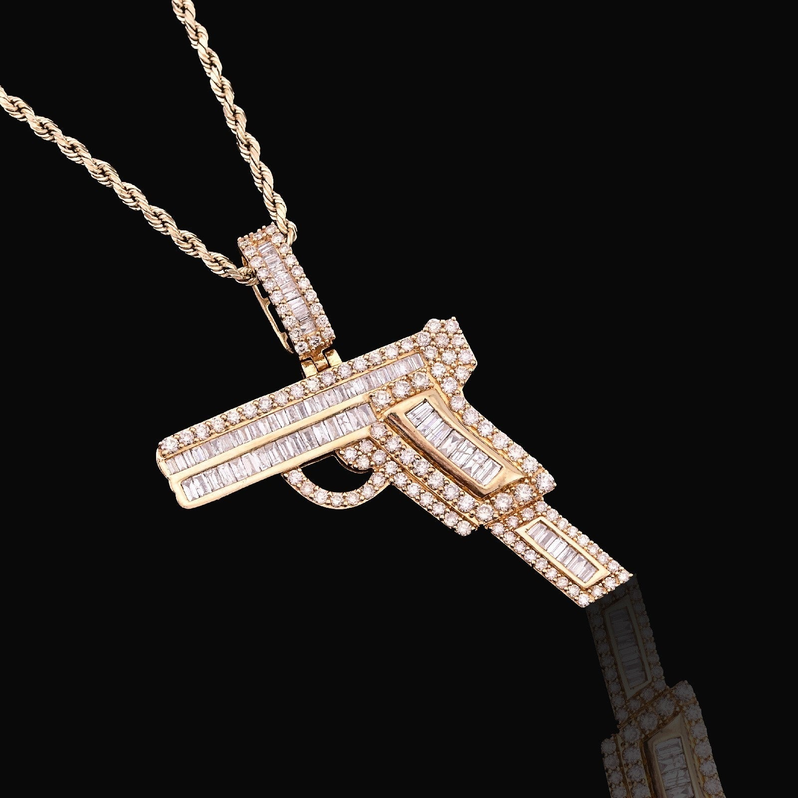 10k Yellow Gold 9.9gm 4CTW Natural Round/Baguette Diamond Gun Pendant Mens Charm - Elite Jewelers - Charms & Pendants
