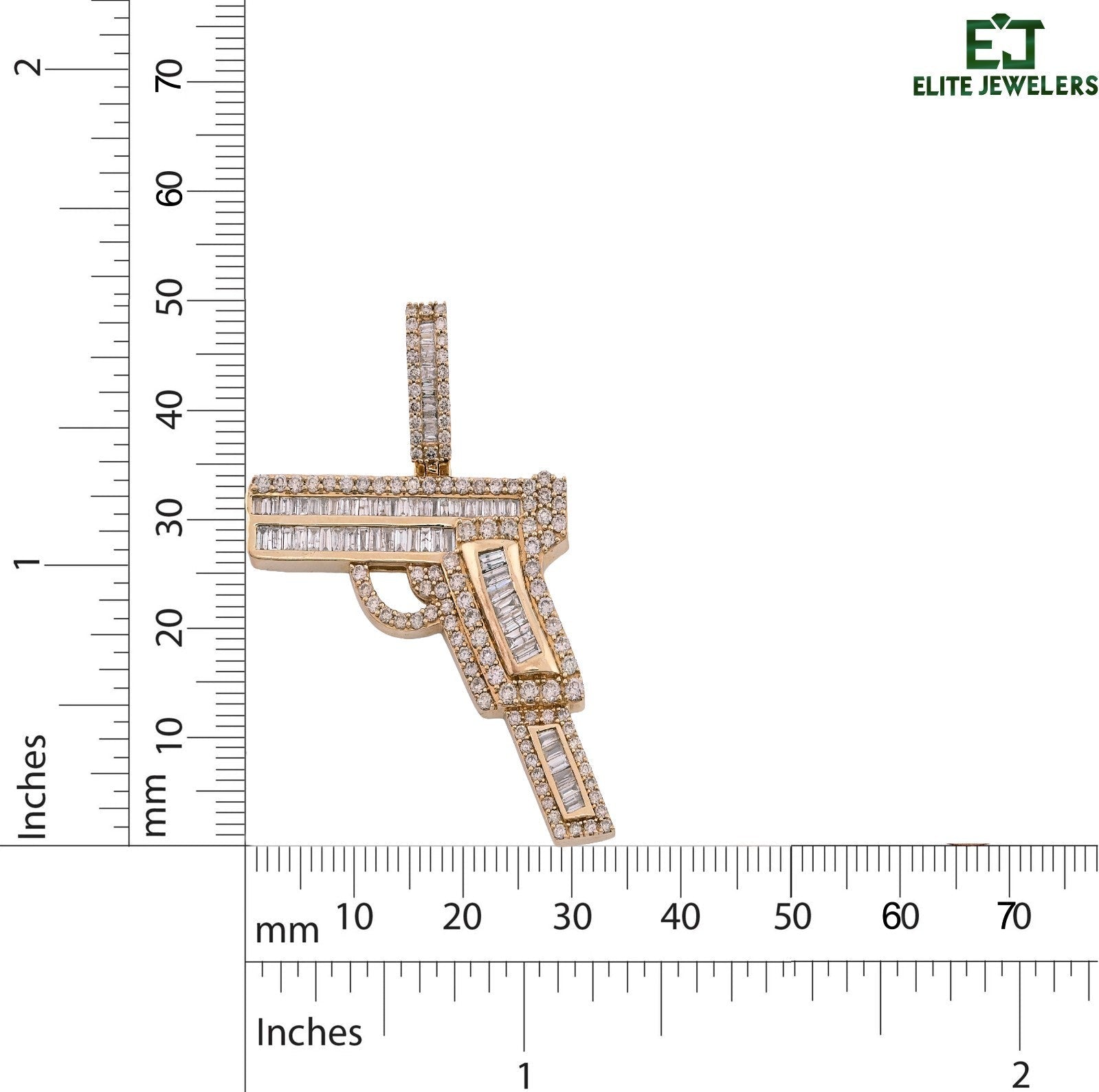 10k Yellow Gold 9.9gm 4CTW Natural Round/Baguette Diamond Gun Pendant Mens Charm - Elite Jewelers - Charms & Pendants