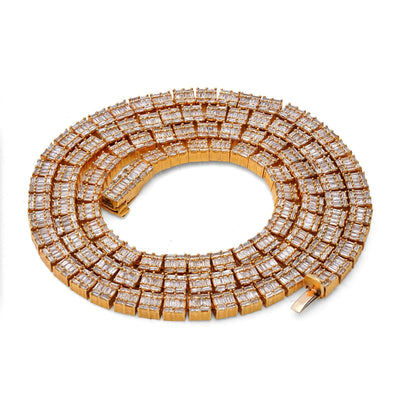 10K Yellow Gold All Baguette Natural Diamond 8CT Tennis Chain 21" Men Necklace - Elite Jewelers-Necklaces