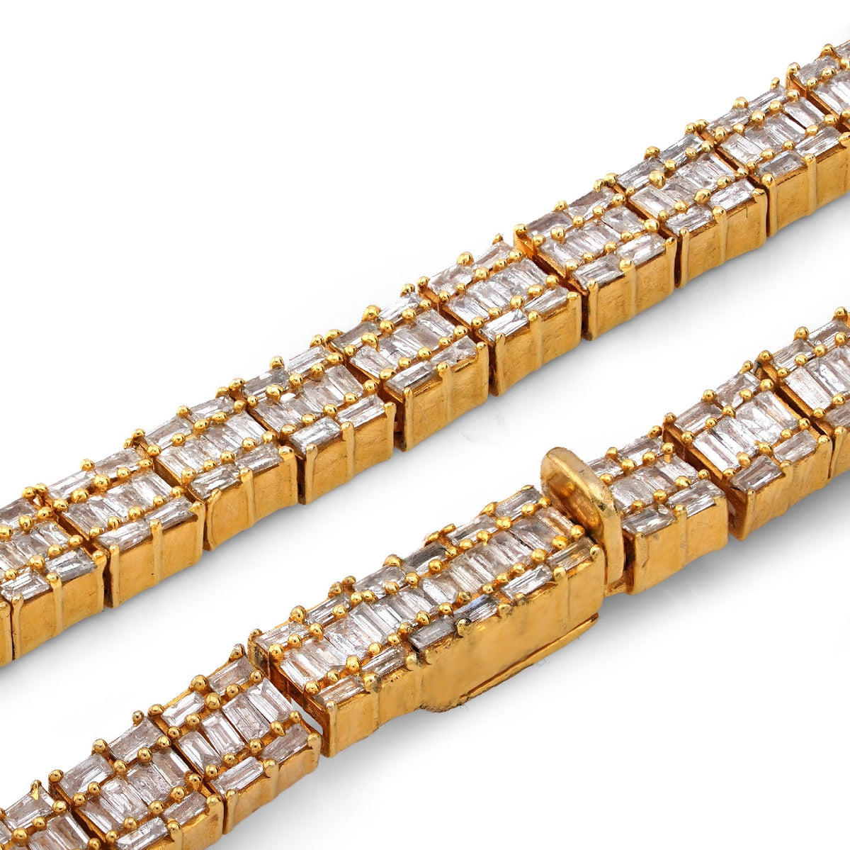 10K Yellow Gold All Baguette Natural Diamond 8CT Tennis Chain 21" Men Necklace - Elite Jewelers-Necklaces