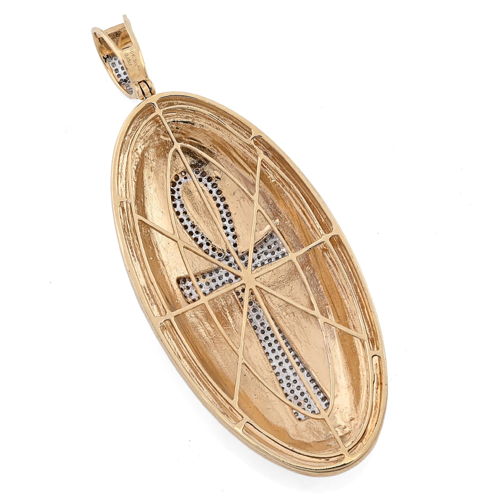 10K Yellow Gold Ankh Cross Oval Shape Rligious Pendant 0.65CT Natural Diamond Charm - Elite Jewelers - Charms & Pendants
