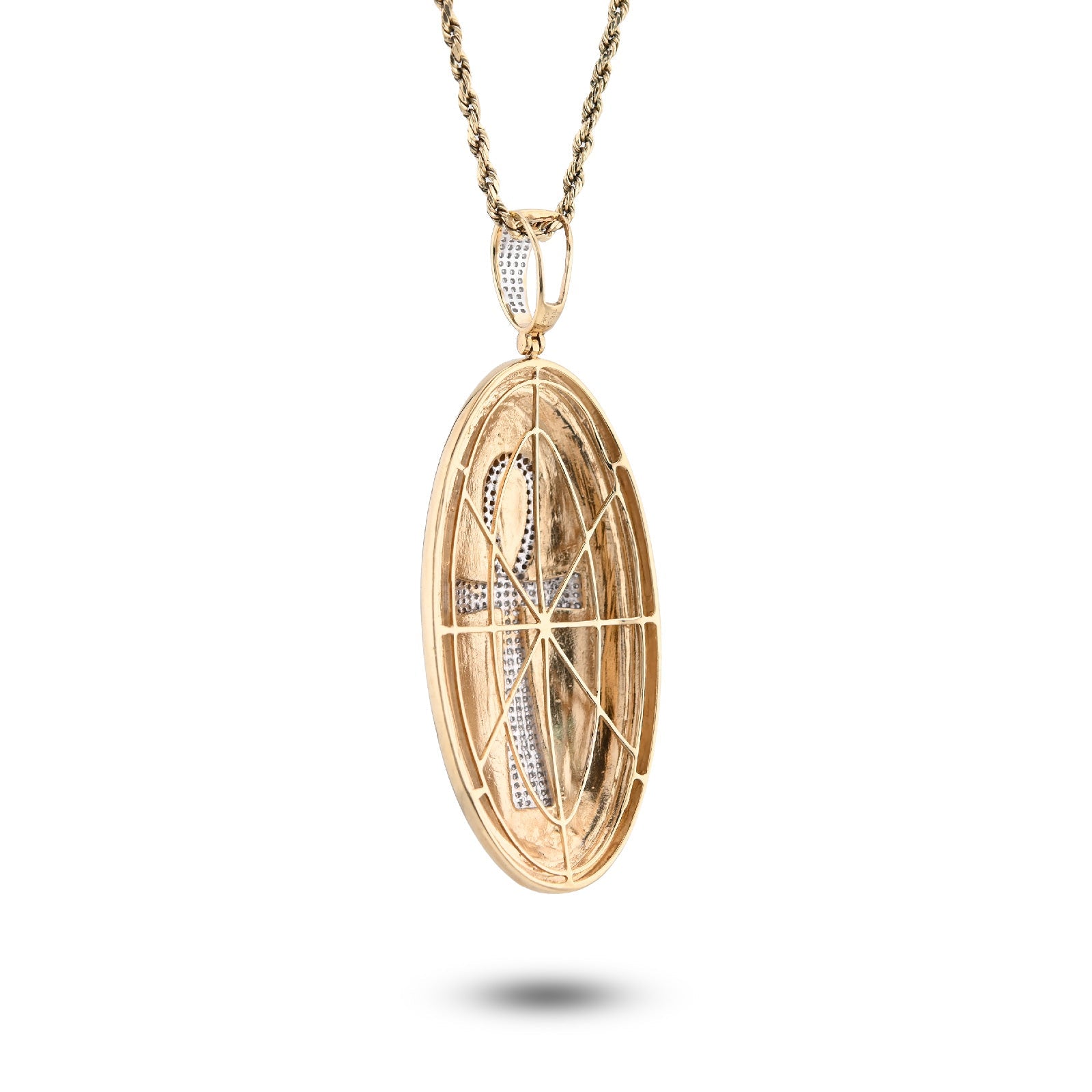 10K Yellow Gold Ankh Cross Oval Shape Rligious Pendant 0.65CT Natural Diamond Charm - Elite Jewelers - Charms & Pendants