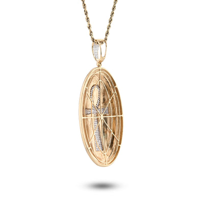 10K Yellow Gold Ankh Cross Oval Shape Rligious Pendant 0.65CT Natural Diamond Charm - Elite Jewelers - Charms & Pendants