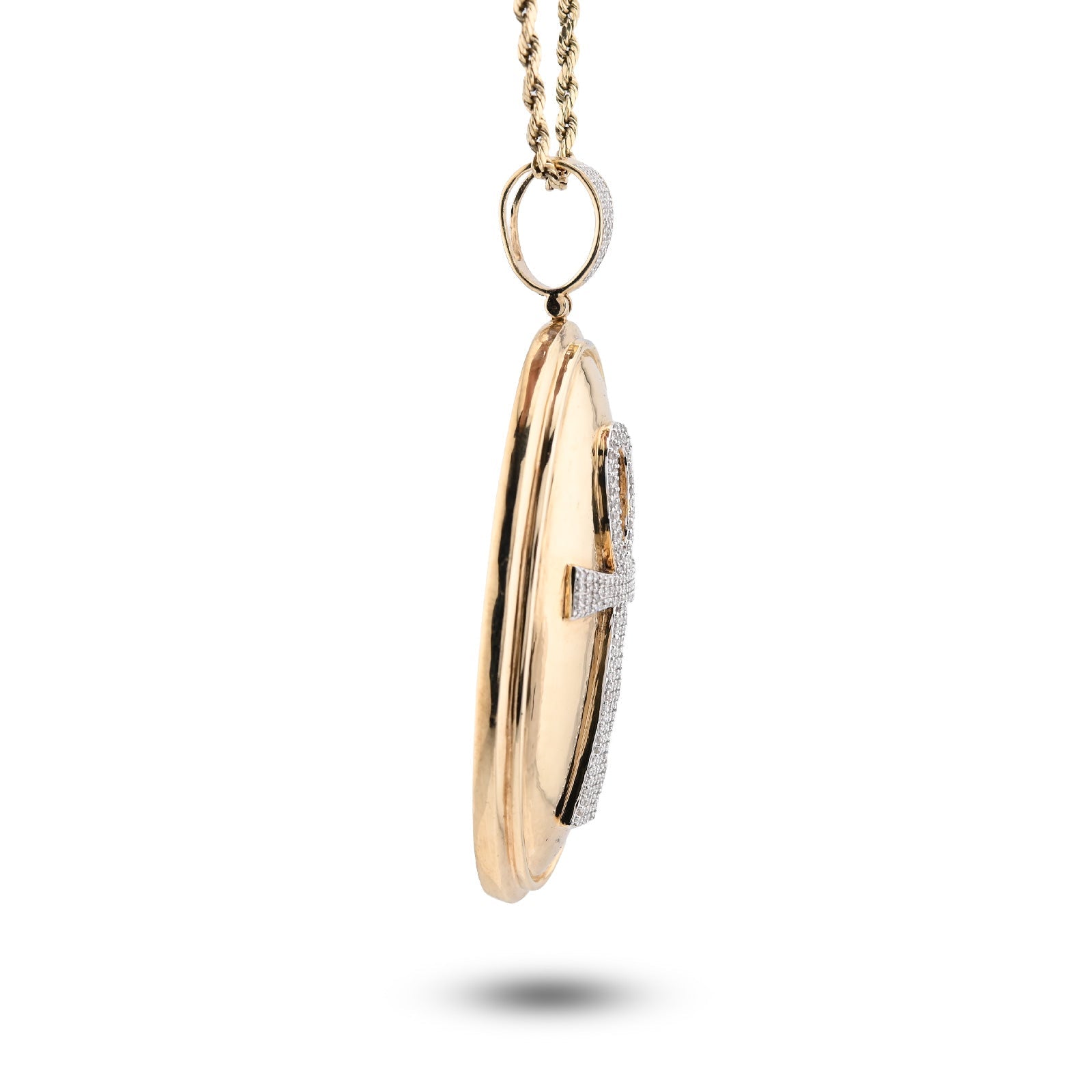 10K Yellow Gold Ankh Cross Oval Shape Rligious Pendant 0.65CT Natural Diamond Charm - Elite Jewelers - Charms & Pendants