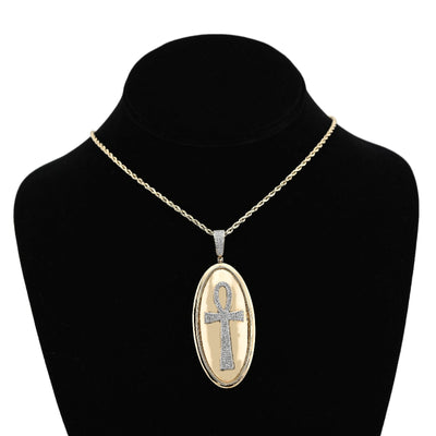 10K Yellow Gold Ankh Cross Oval Shape Rligious Pendant 0.65CT Natural Diamond Charm - Elite Jewelers - Charms & Pendants
