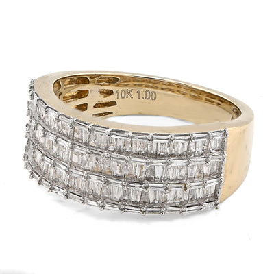 10K Yellow Gold Baguette 3 Row 1.0CT Natural Diamond Men Ring Band - Elite Jewelers - Rings