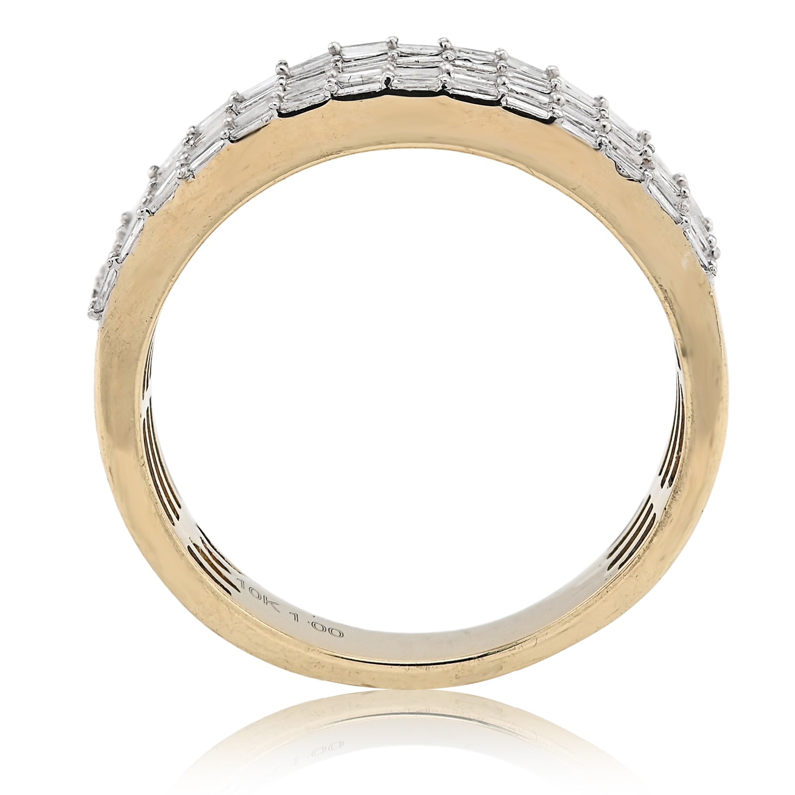 10K Yellow Gold Baguette 3 Row 1.0CT Natural Diamond Men Ring Band - Elite Jewelers - Rings