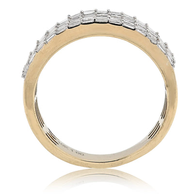 10K Yellow Gold Baguette 3 Row 1.0CT Natural Diamond Men Ring Band - Elite Jewelers - Rings