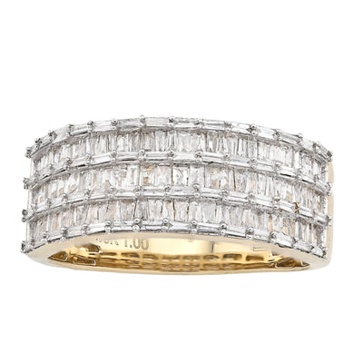 10K Yellow Gold Baguette 3 Row 1.0CT Natural Diamond Men Ring Band - Elite Jewelers - Rings
