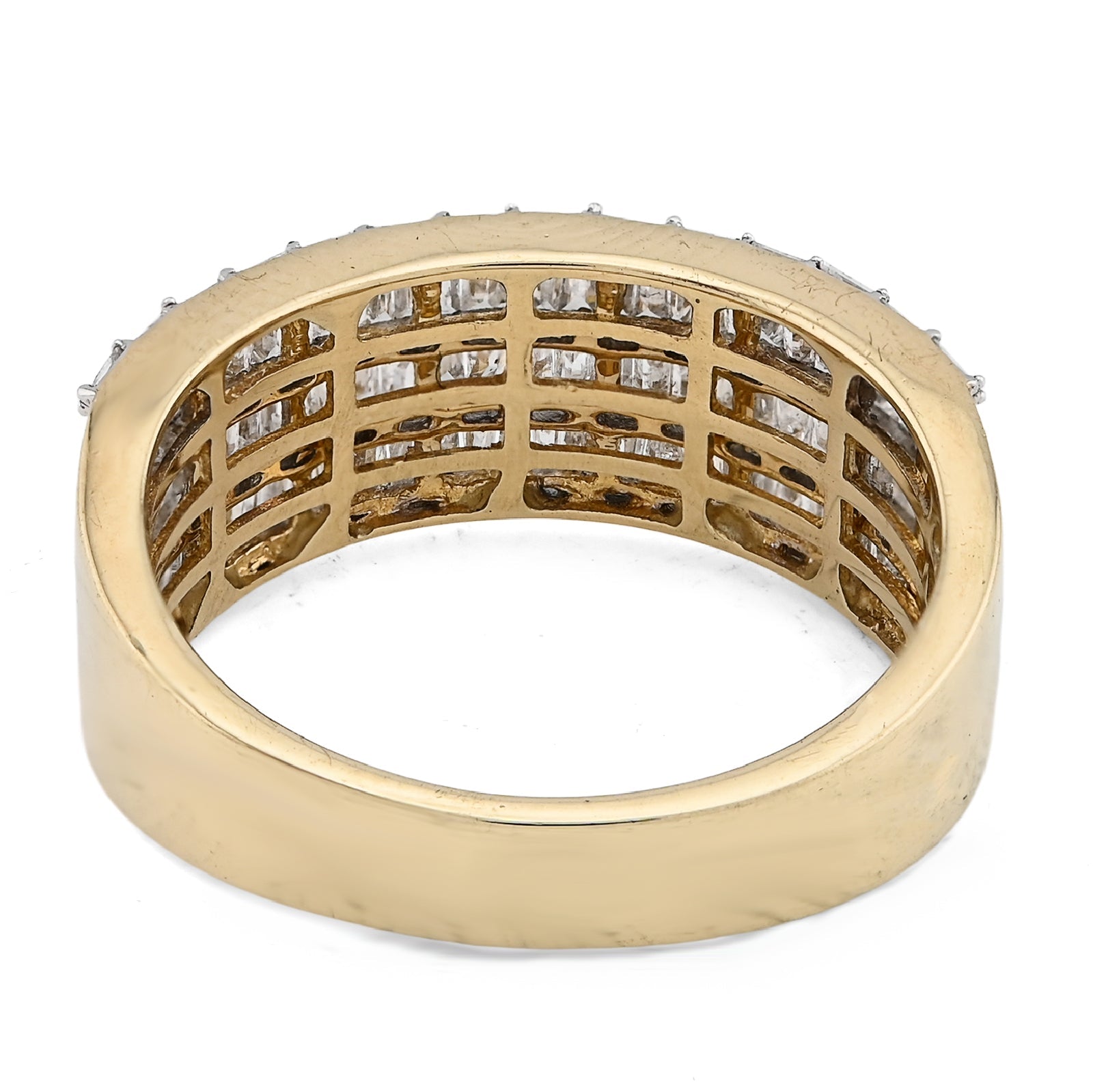 10K Yellow Gold Baguette 3 Row 1.0CT Natural Diamond Men Ring Band - Elite Jewelers - Rings