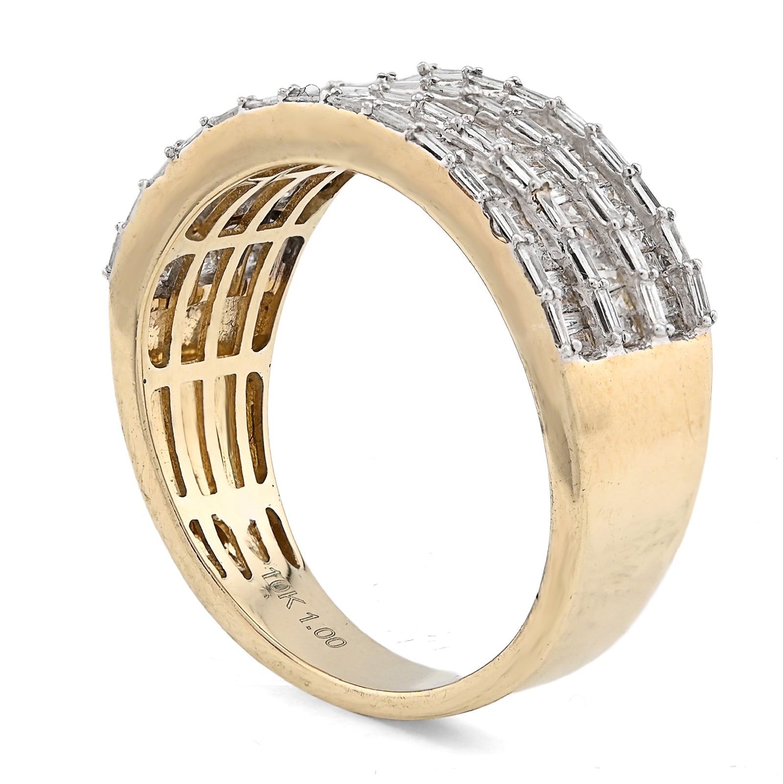 10K Yellow Gold Baguette 3 Row 1.0CT Natural Diamond Men Ring Band - Elite Jewelers - Rings