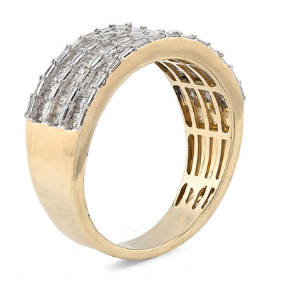 10K Yellow Gold Baguette 3 Row 1.0CT Natural Diamond Men Ring Band - Elite Jewelers - Rings
