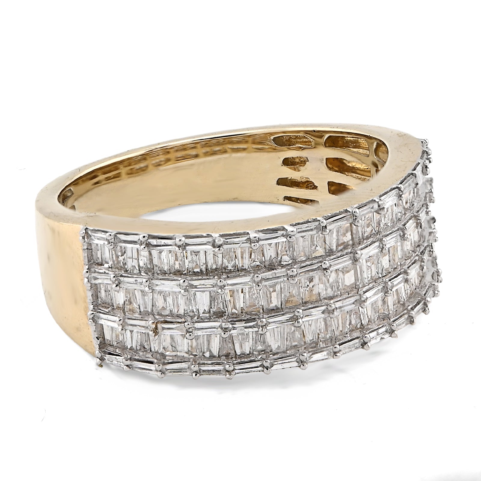 10K Yellow Gold Baguette 3 Row 1.0CT Natural Diamond Men Ring Band - Elite Jewelers - Rings