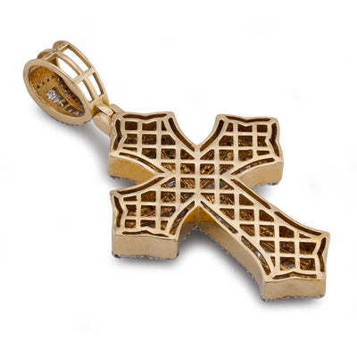 10K yellow Gold Baguette Centre Natural Diamond 1.5CT Cross Pendant Men Women Pendant - Elite Jewelers-Charms & Pendants
