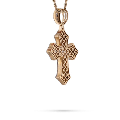 10K yellow Gold Baguette Centre Natural Diamond 1.5CT Cross Pendant Men Women Pendant - Elite Jewelers-Charms & Pendants